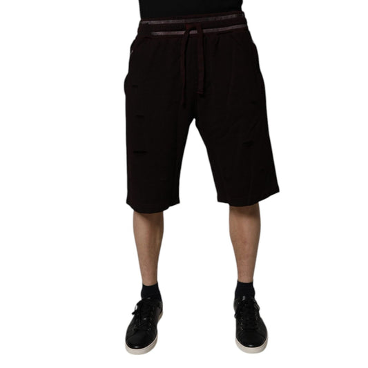 Dolce & Gabbana Maroon Cotton Logo Plaque Men Bermuda Shorts PAN75731-56