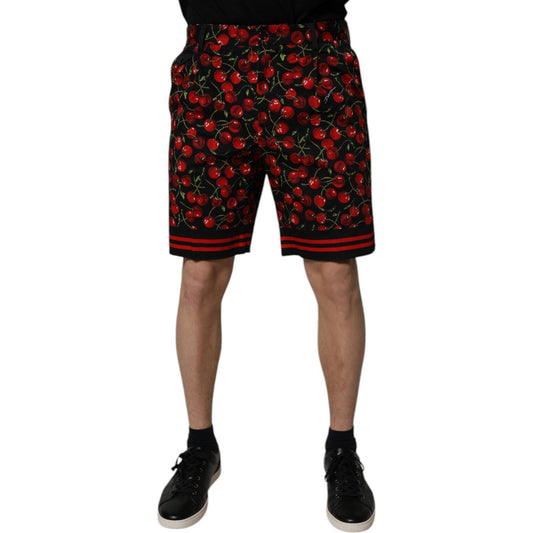 Dolce & Gabbana Black Red Cherry Print Bermuda Cotton Shorts PAN75748-48