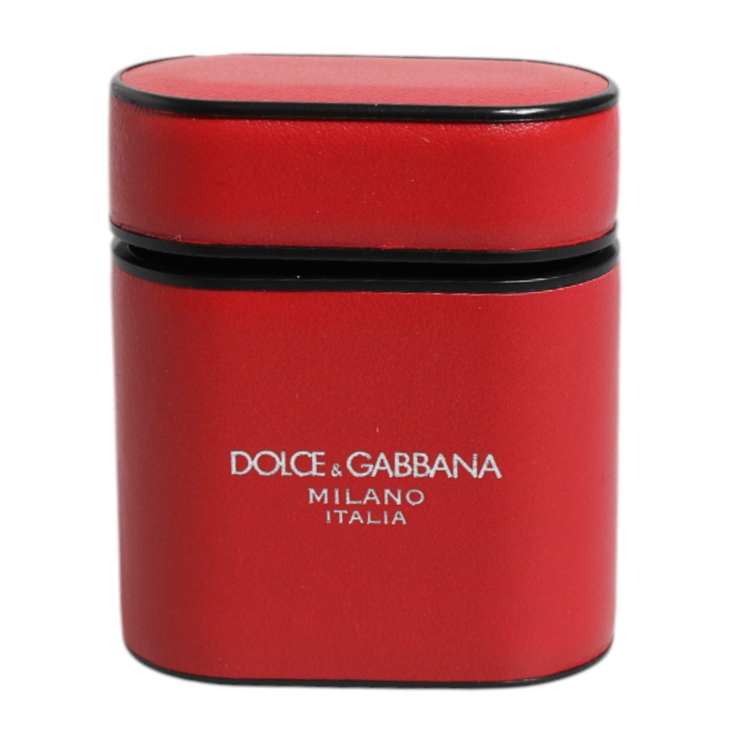 Dolce & Gabbana Red Calfskin Leather Logo Print Flip Holder Airpods Case