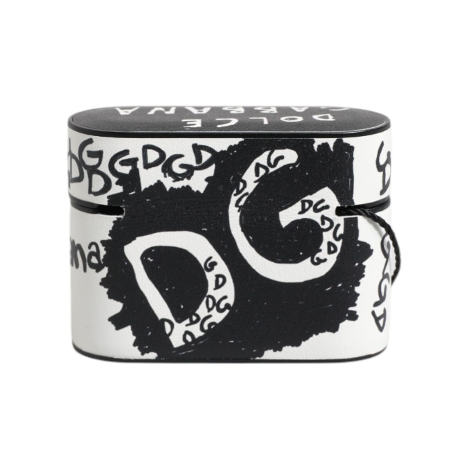 Dolce & Gabbana Black White Leather Scribble Embossed Logo Airpods Case