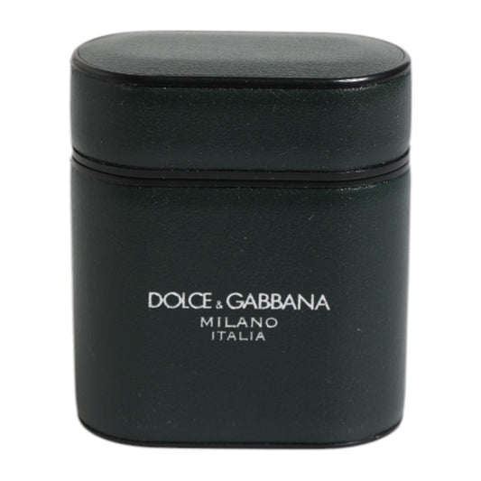 Dolce & Gabbana Black Calfskin Leather Logo Print Flip Holder Airpods Case SMY10659