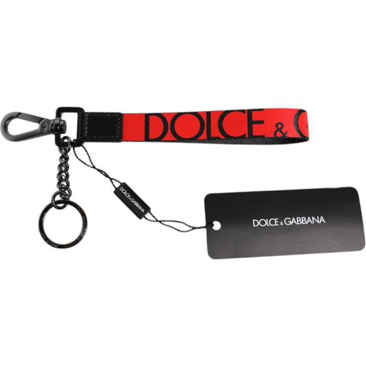 Dolce & Gabbana Red Logo Nylon Silver Brass Men Holder Keychain Keyring SMY10692