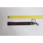 Dolce & Gabbana Black Logo Nylon Silver Brass Men Holder Keychain Keyring SMY10699#