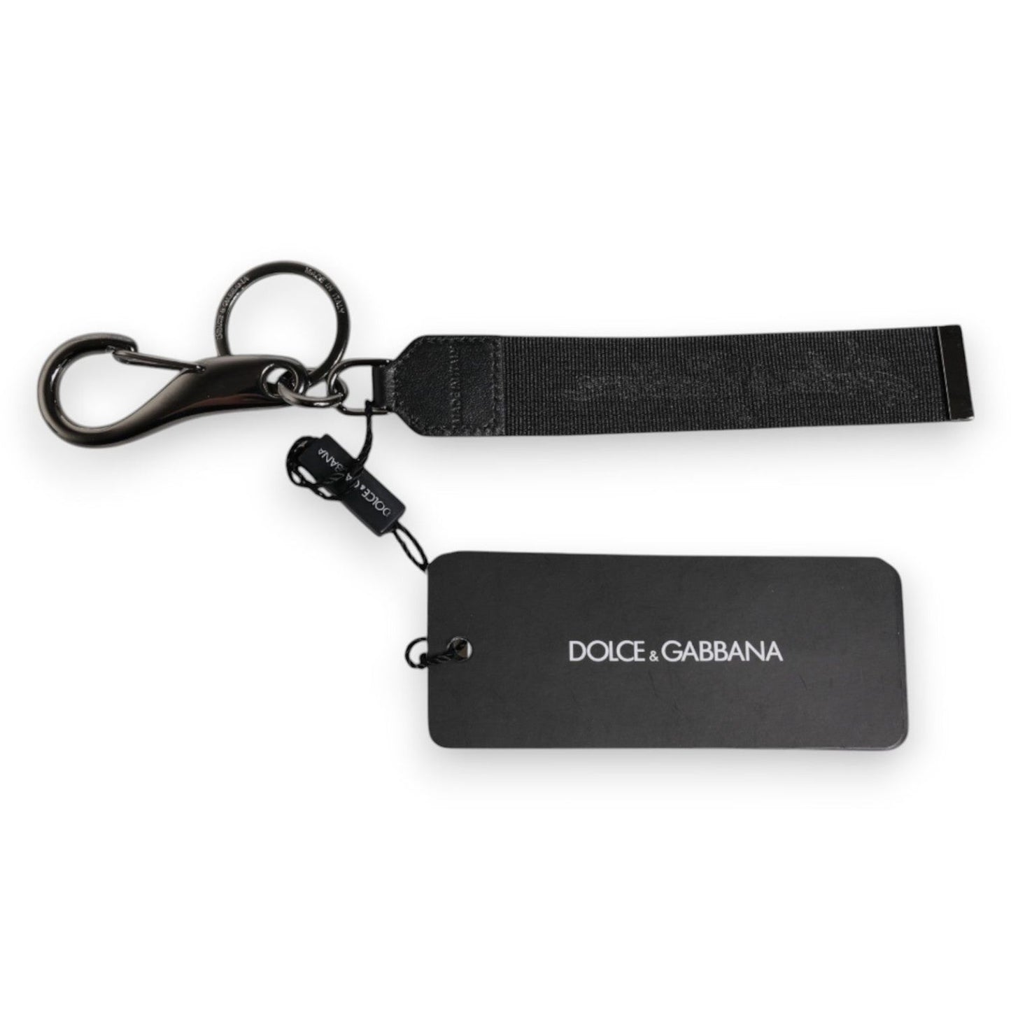 Dolce & Gabbana Black Logo Nylon Silver Brass Men Holder Keychain Keyring SMY10701