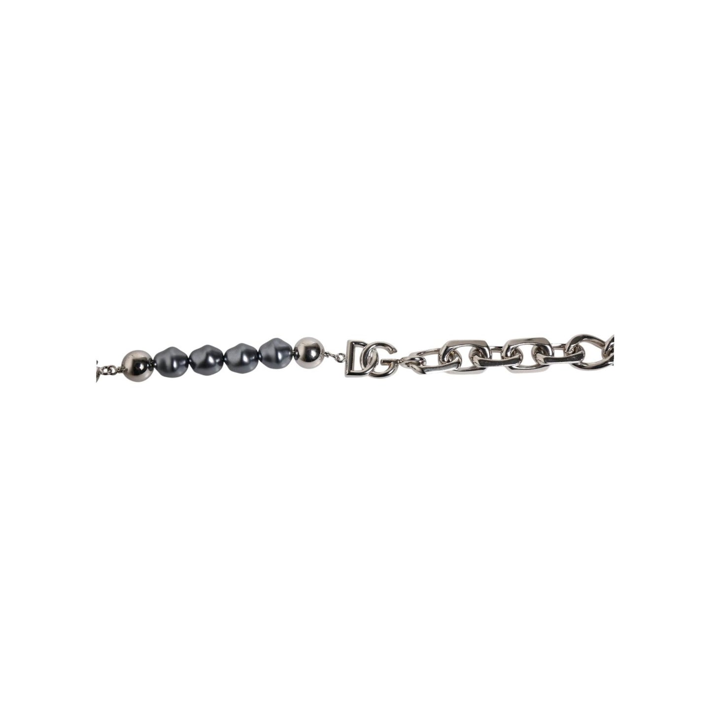 Dolce & Gabbana Silver Tone Chain Lobster Clasp Logo Gray Pearls Bracelet SMY101340