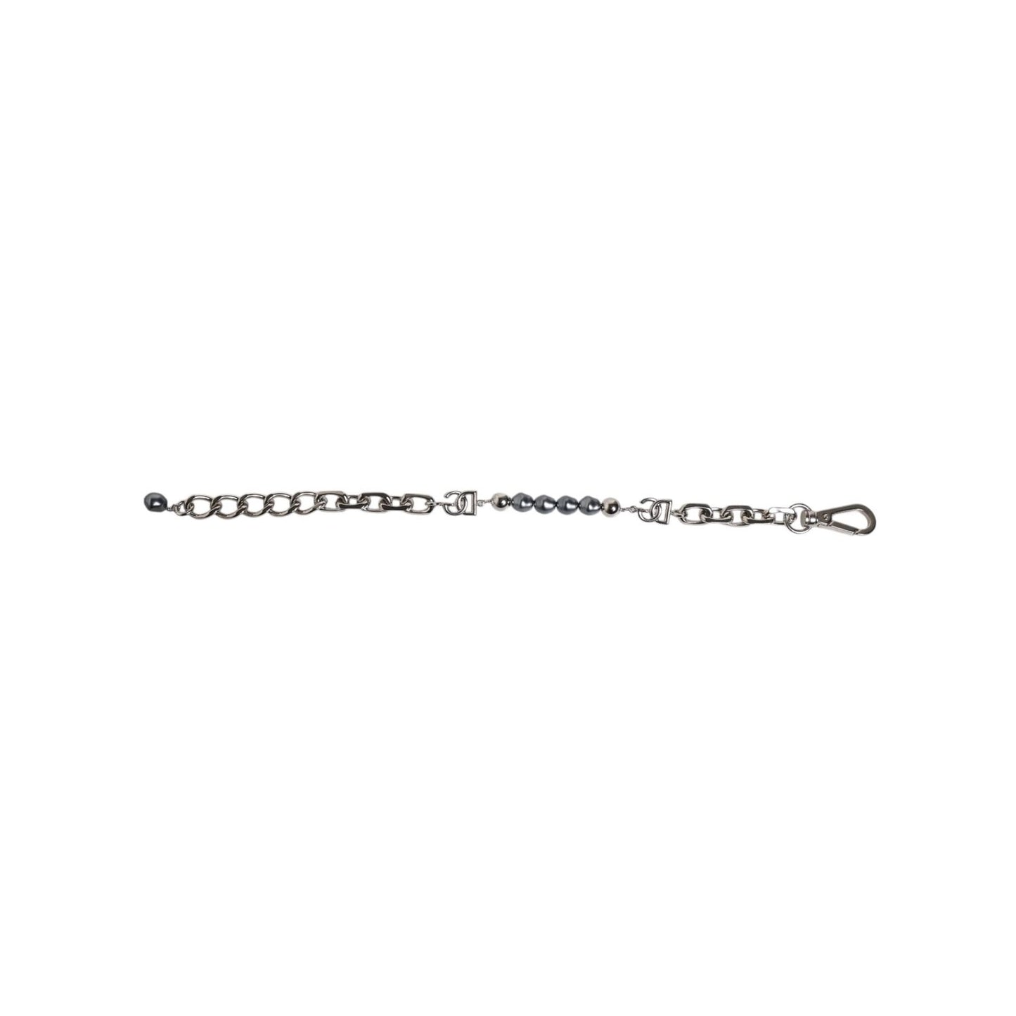 Dolce & Gabbana Silver Tone Chain Lobster Clasp Logo Gray Pearls Bracelet SMY101340