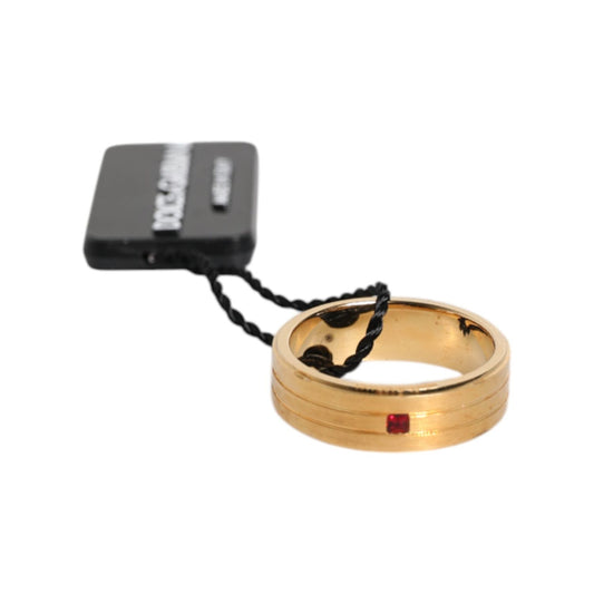 Dolce & Gabbana Gold Tone Brass Red Crystal DG Logo Ring SMY10629-56