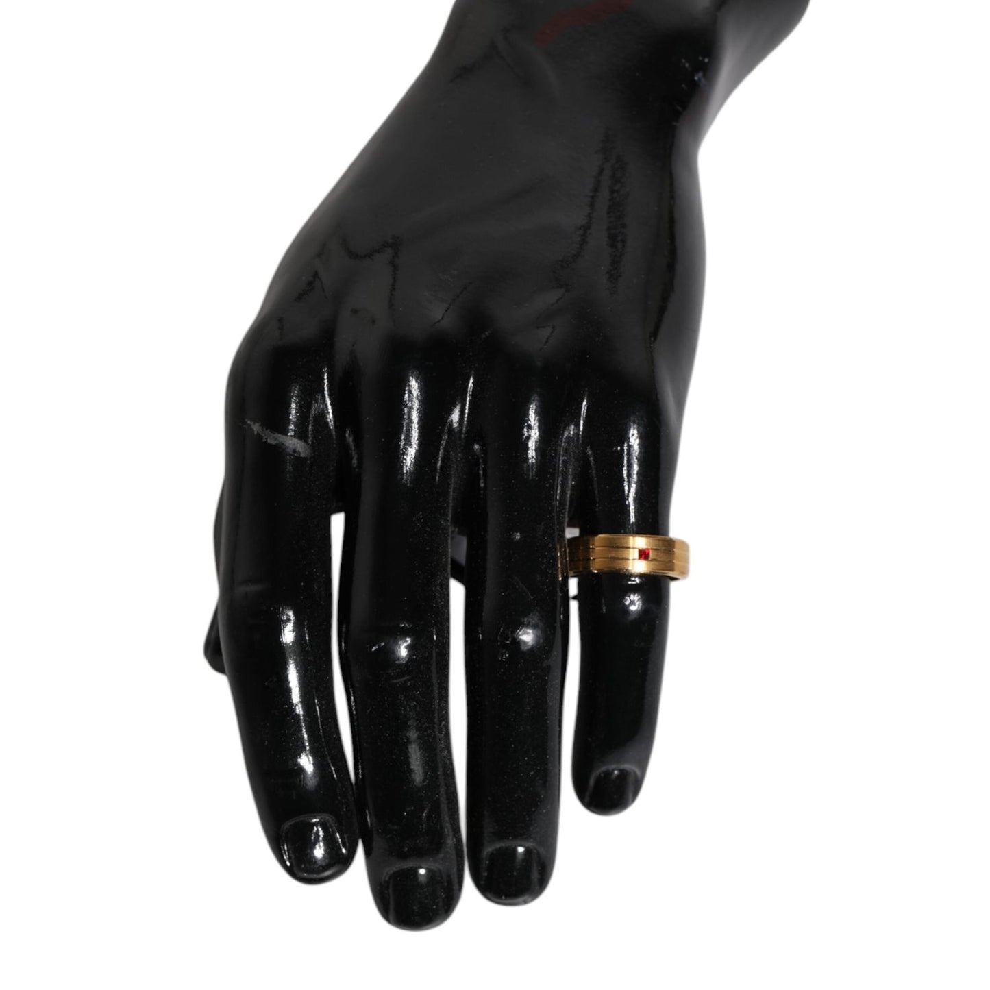 Dolce & Gabbana Gold Tone Brass Red Crystal DG Logo Ring SMY10640-58