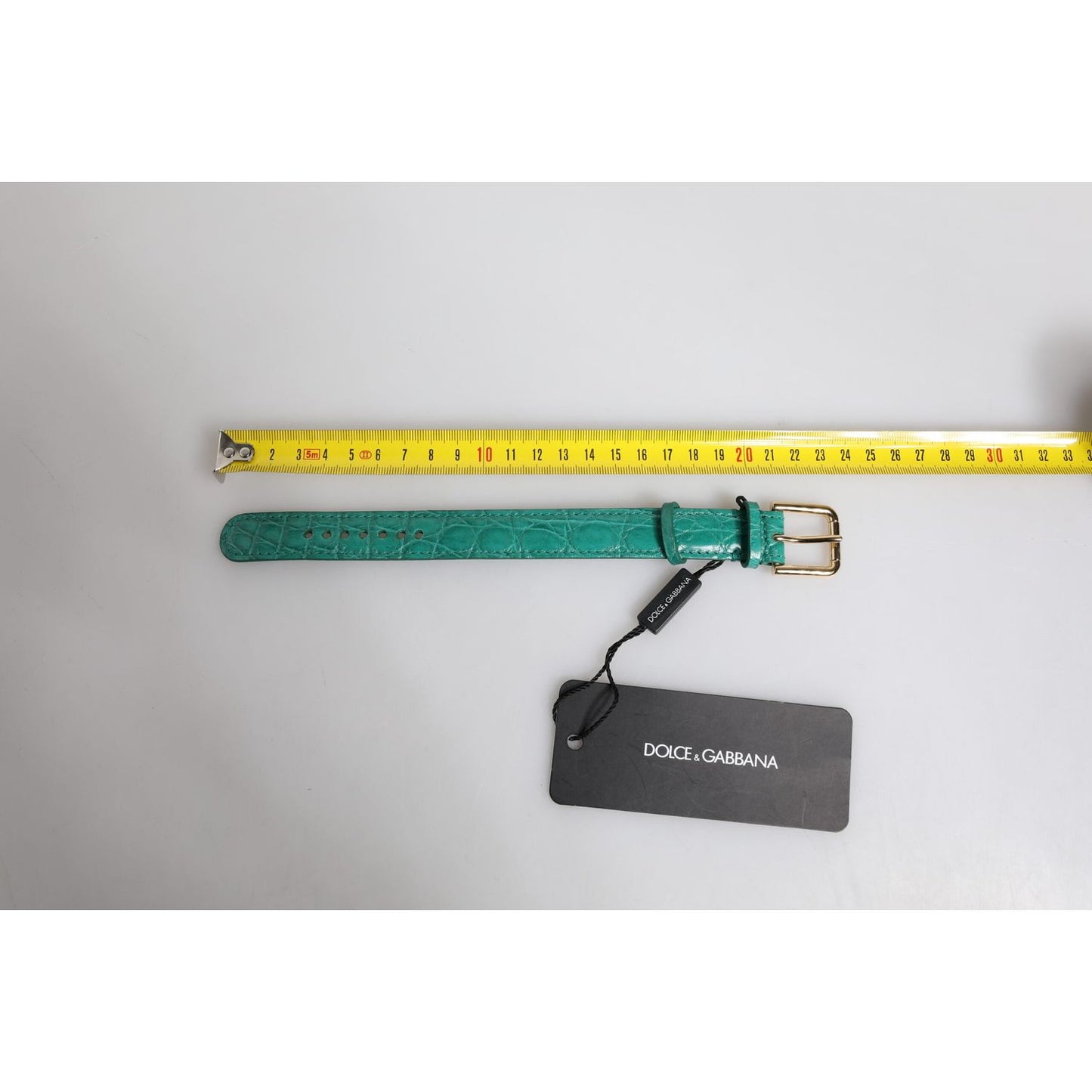 Dolce & Gabbana Green Exotic Leather Gold Tone Metal Buckle Armband SMY10694#