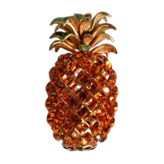 Dolce & Gabbana Gold Brass Pineapple Crystal Jewelry Brooch Pin