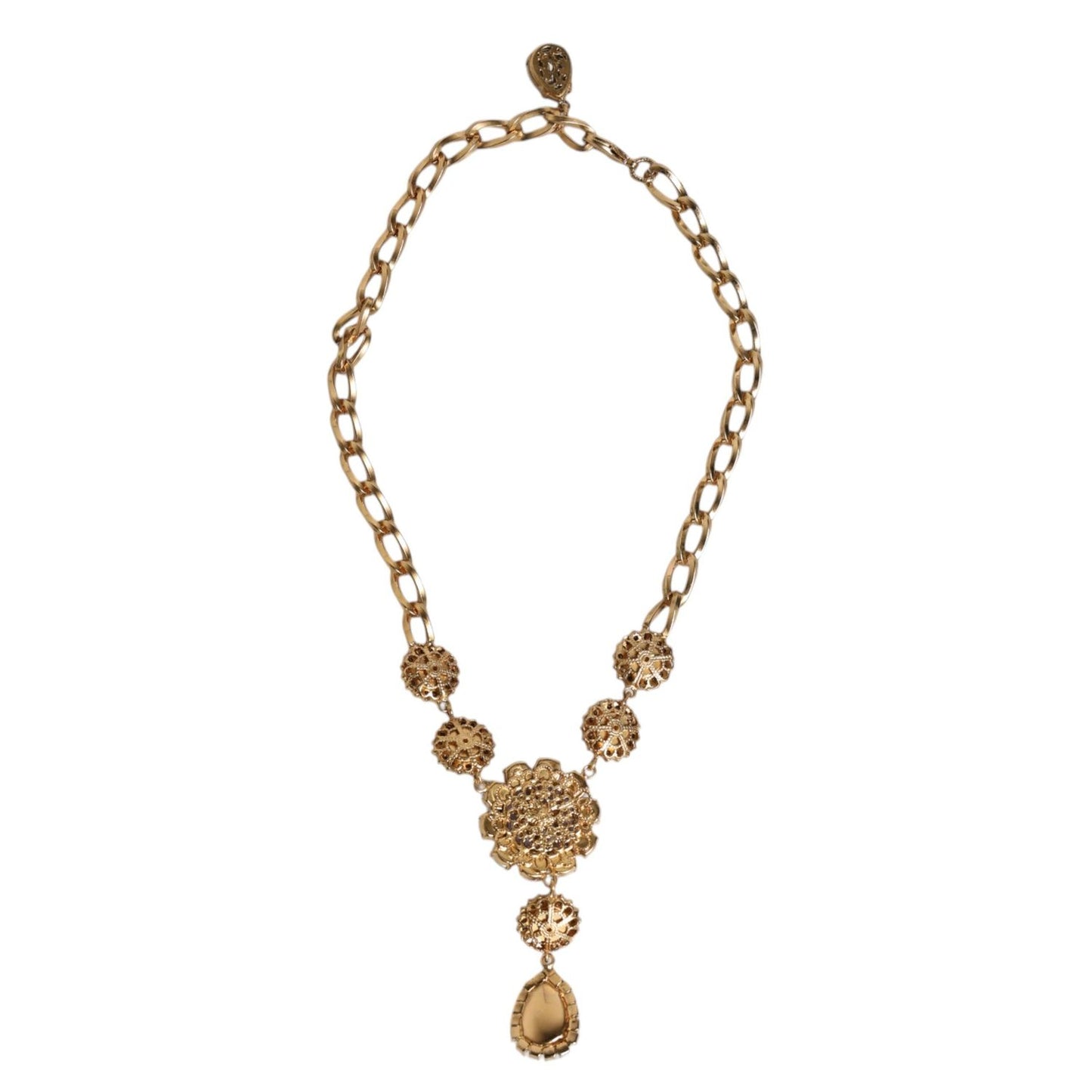 Dolce & Gabbana Gold Brass Floral Crystals Pearl Embellished Necklace SMY10517