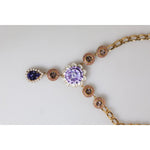 Dolce & Gabbana Gold Brass Floral Crystals Pearl Embellished Necklace SMY10517