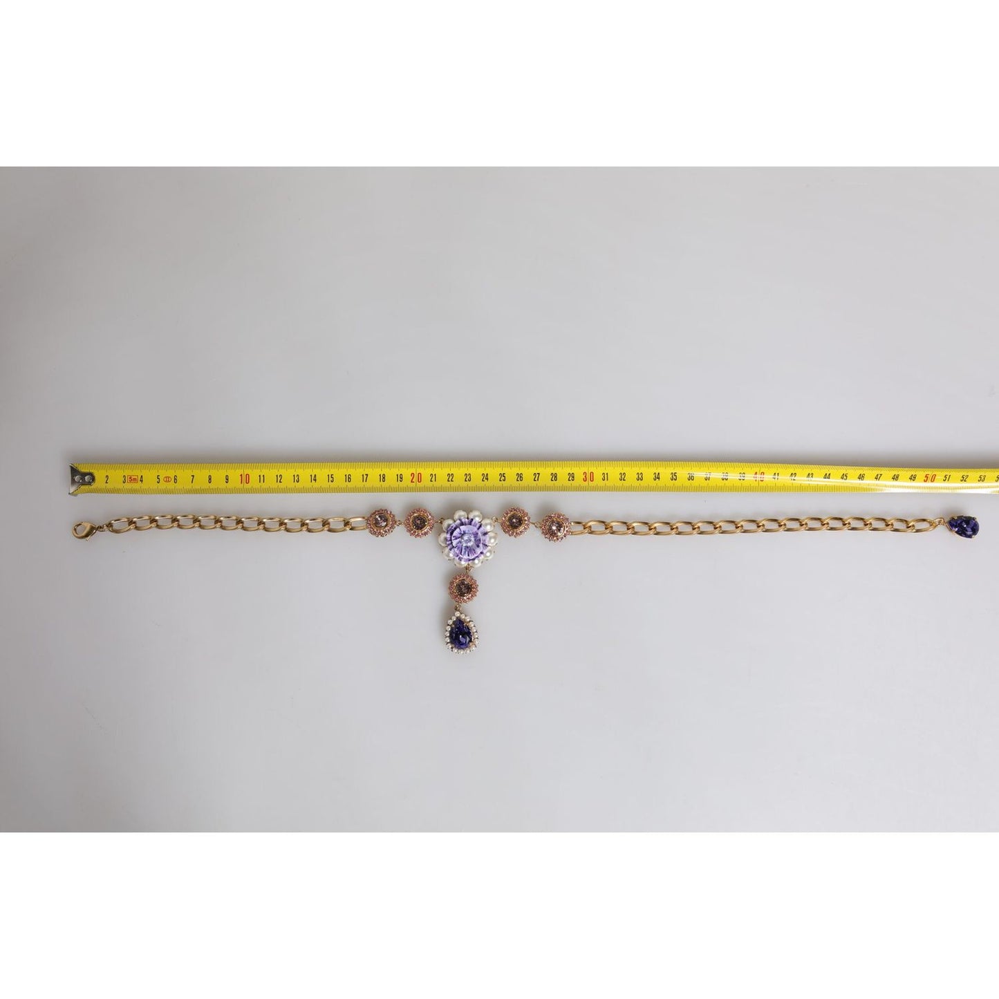 Dolce & Gabbana Gold Brass Floral Crystals Pearl Embellished Necklace SMY10517