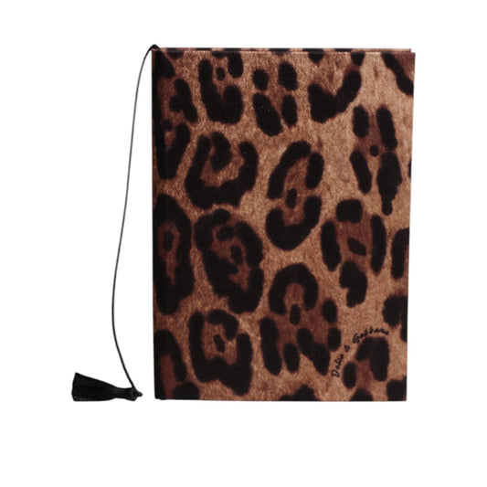 Dolce & Gabbana Brown Black Polyester Leopard Logo Print Small Notebook