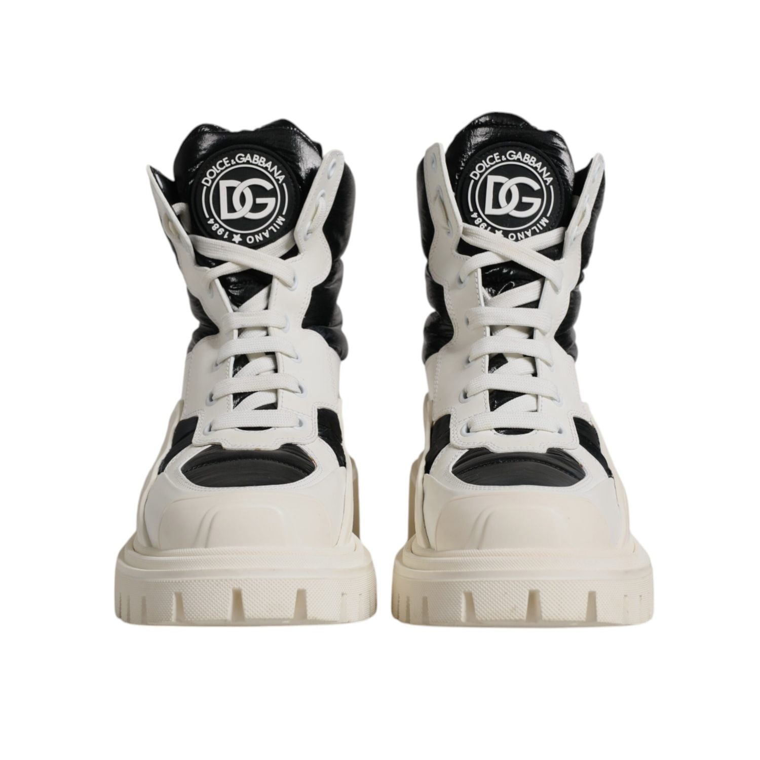 Dolce & Gabbana White Padded Mid Calf Lace Up Boots Shoes