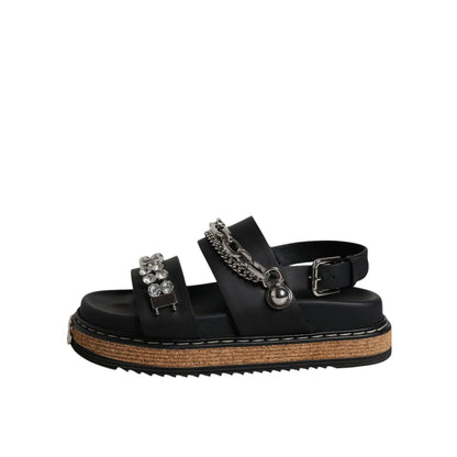 Dolce & Gabbana Black Crystal Embellish Strap Sandals Shoes