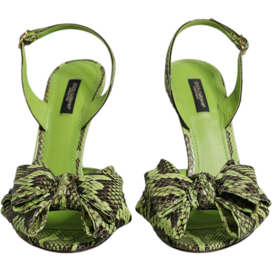 Dolce & Gabbana Green Python Leather Heels Sandals Shoes LA12554-35.5