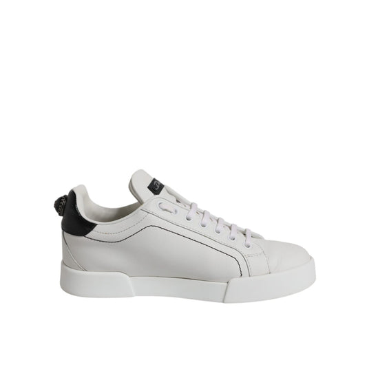 Dolce & Gabbana White Black Leather Low Top Sneakers Shoes LA12527-36.5
