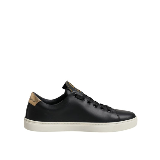 Dolce & Gabbana Black Leather Gold Red Heart Sneakers Shoes LA12529-35