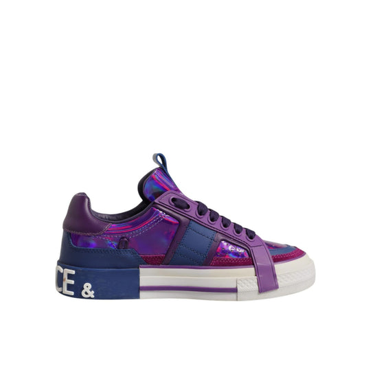 Dolce & Gabbana Purple Leather DG Logo Low Top Sneakers Shoes LA12539-36.5