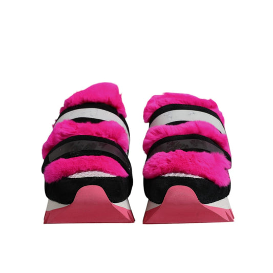Dolce & Gabbana Black Pink Fur Embellished Sneakers Shoes LA12553-35.5
