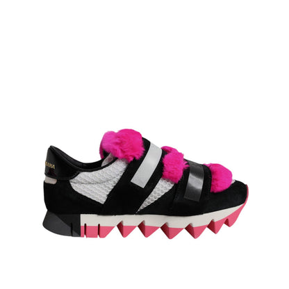 Dolce & Gabbana Black Pink Fur Embellished Sneakers Shoes