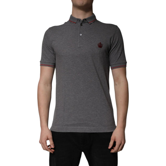 Dolce & Gabbana Gray Cotton Crown Collared Polo T-shirt TSH84557-44