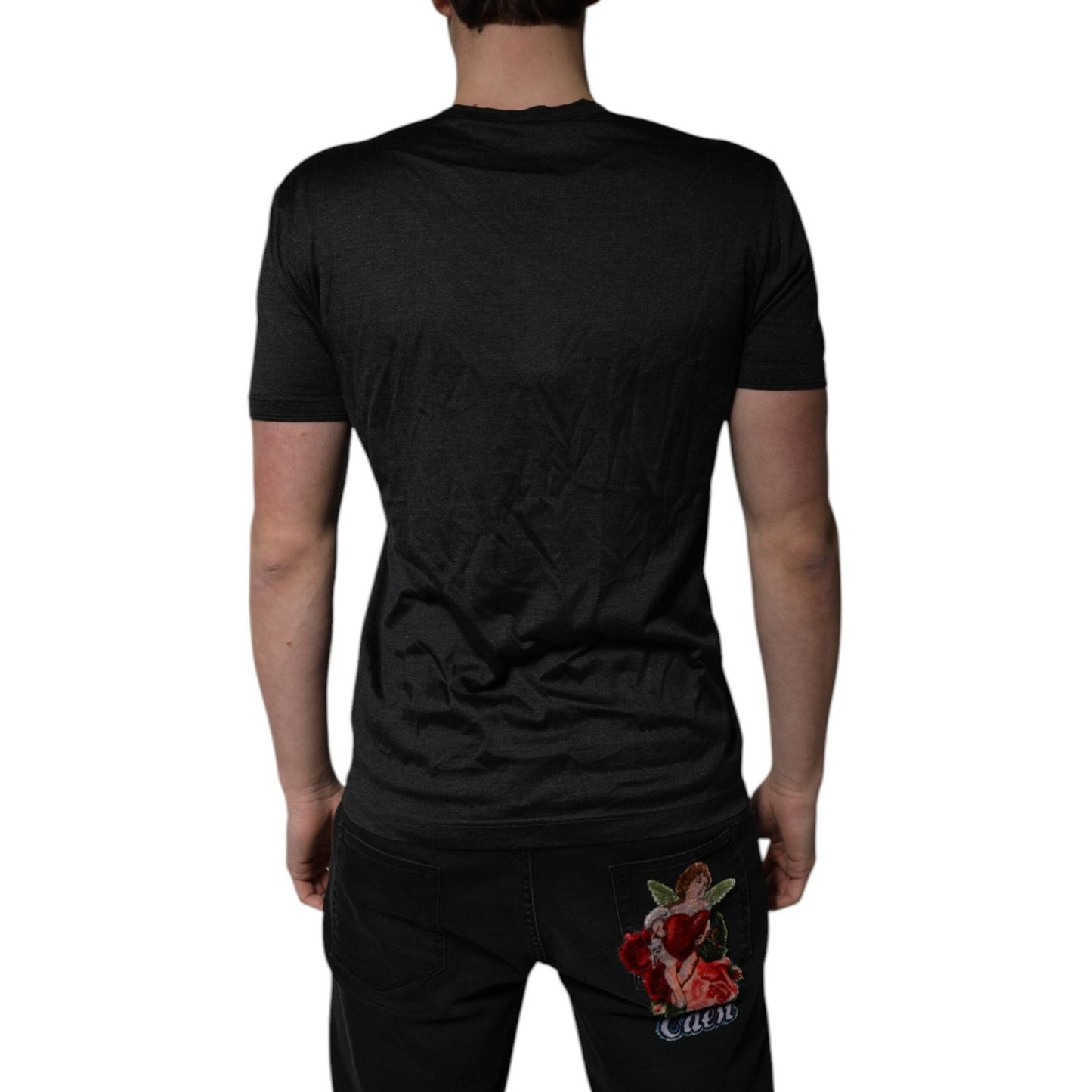 Dolce & Gabbana Dark Gray Silk V-neck Short Sleeves T-shirt TSH851972-48