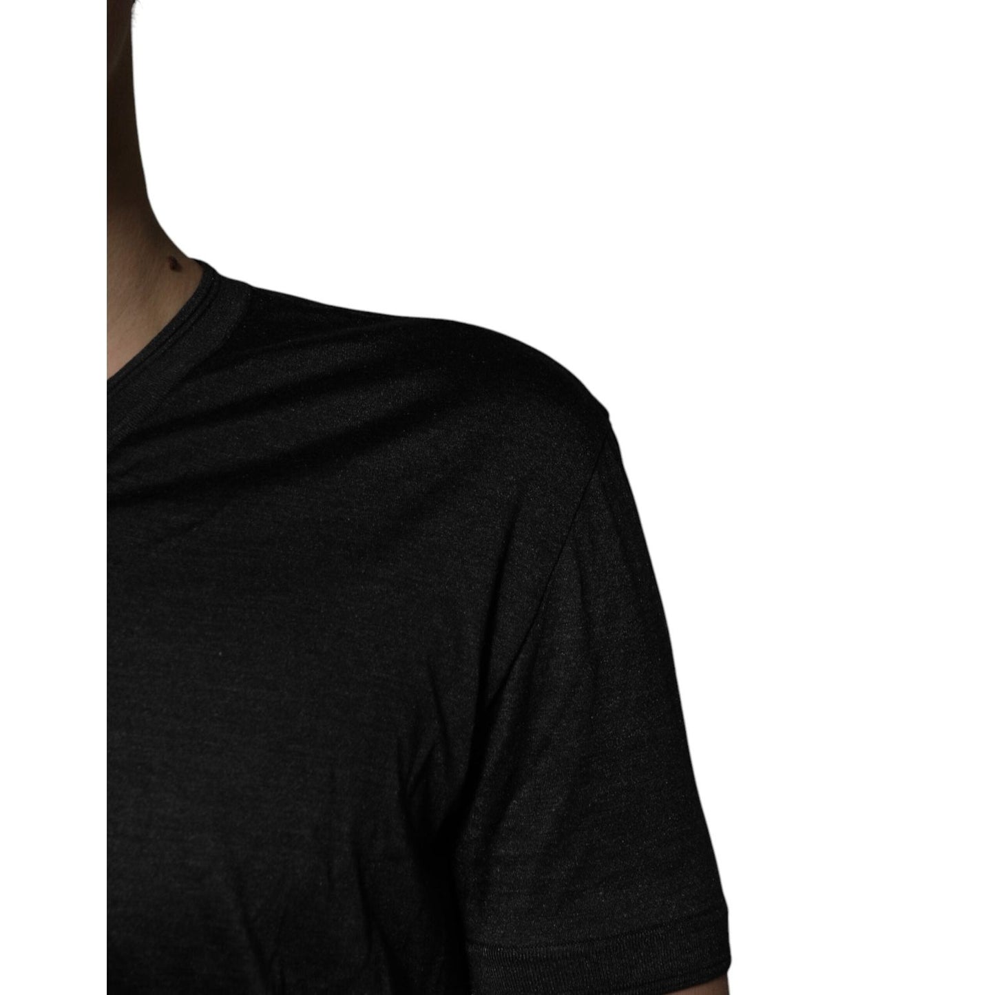 Dolce & Gabbana Dark Gray Silk V-neck Short Sleeves T-shirt TSH851972-48