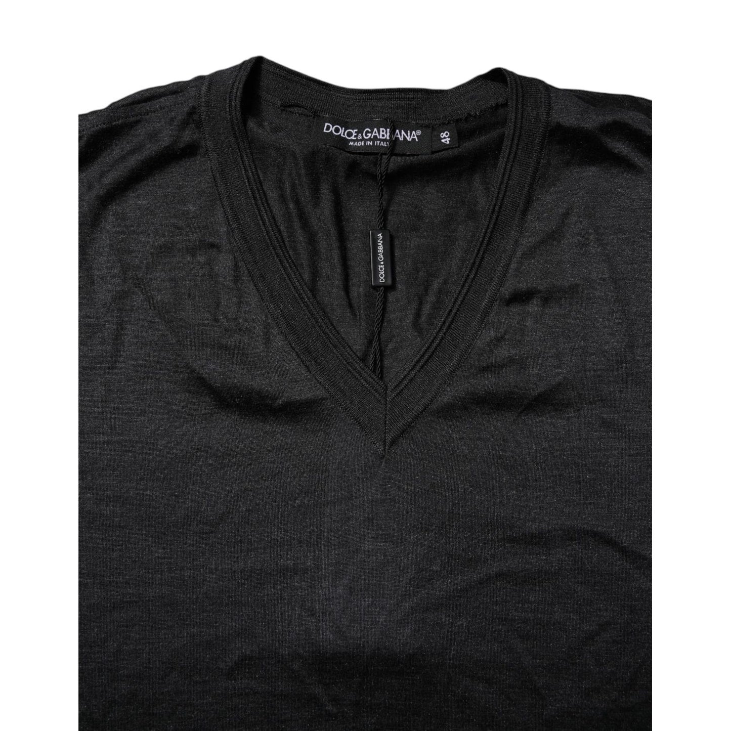 Dolce & Gabbana Dark Gray Silk V-neck Short Sleeves T-shirt TSH851972-48