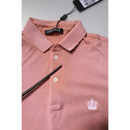 Dolce & Gabbana Pink Cotton Crown Collared Polo T-shirt