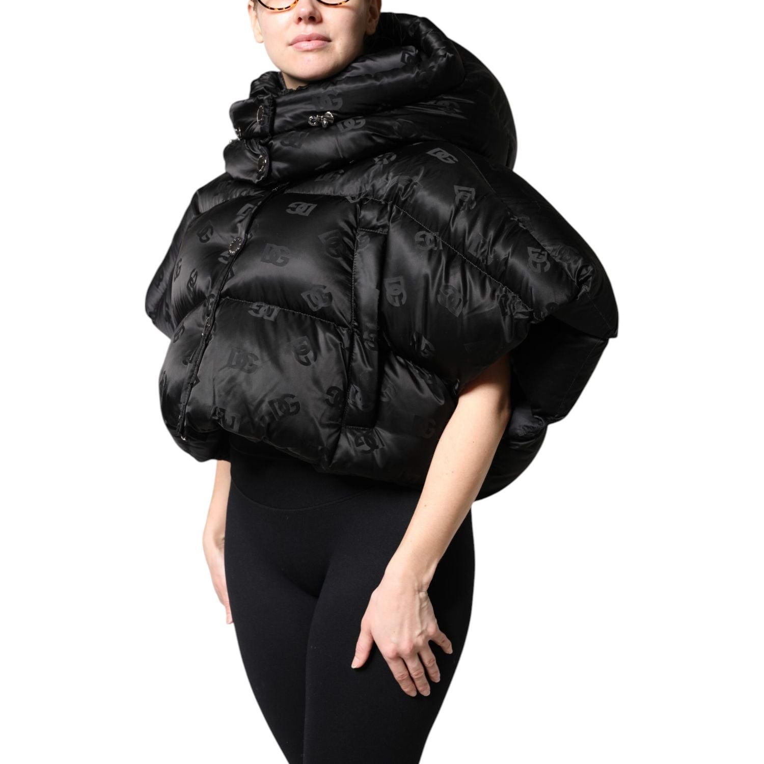 Dolce & Gabbana Black Padded Puffer Hooded Full Zip Cropped Jacket