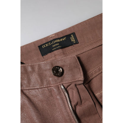 Dolce & Gabbana Brown Cotton High Waist Tapered Denim Jeans