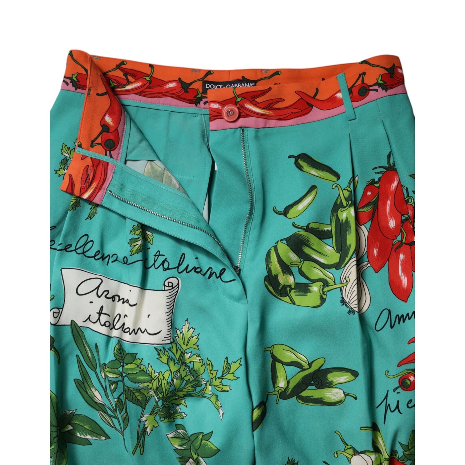 Dolce & Gabbana Green Silk Printed Straight Pants