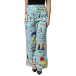 Dolce & Gabbana Light Blue Drawing Mid Waist Wide Leg Pants PAN76264-40