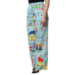 Dolce & Gabbana Light Blue Drawing Mid Waist Wide Leg Pants PAN76264-40
