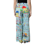 Dolce & Gabbana Light Blue Drawing Mid Waist Wide Leg Pants PAN76264-40