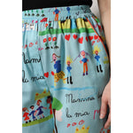 Dolce & Gabbana Light Blue Drawing Mid Waist Wide Leg Pants PAN76264-40
