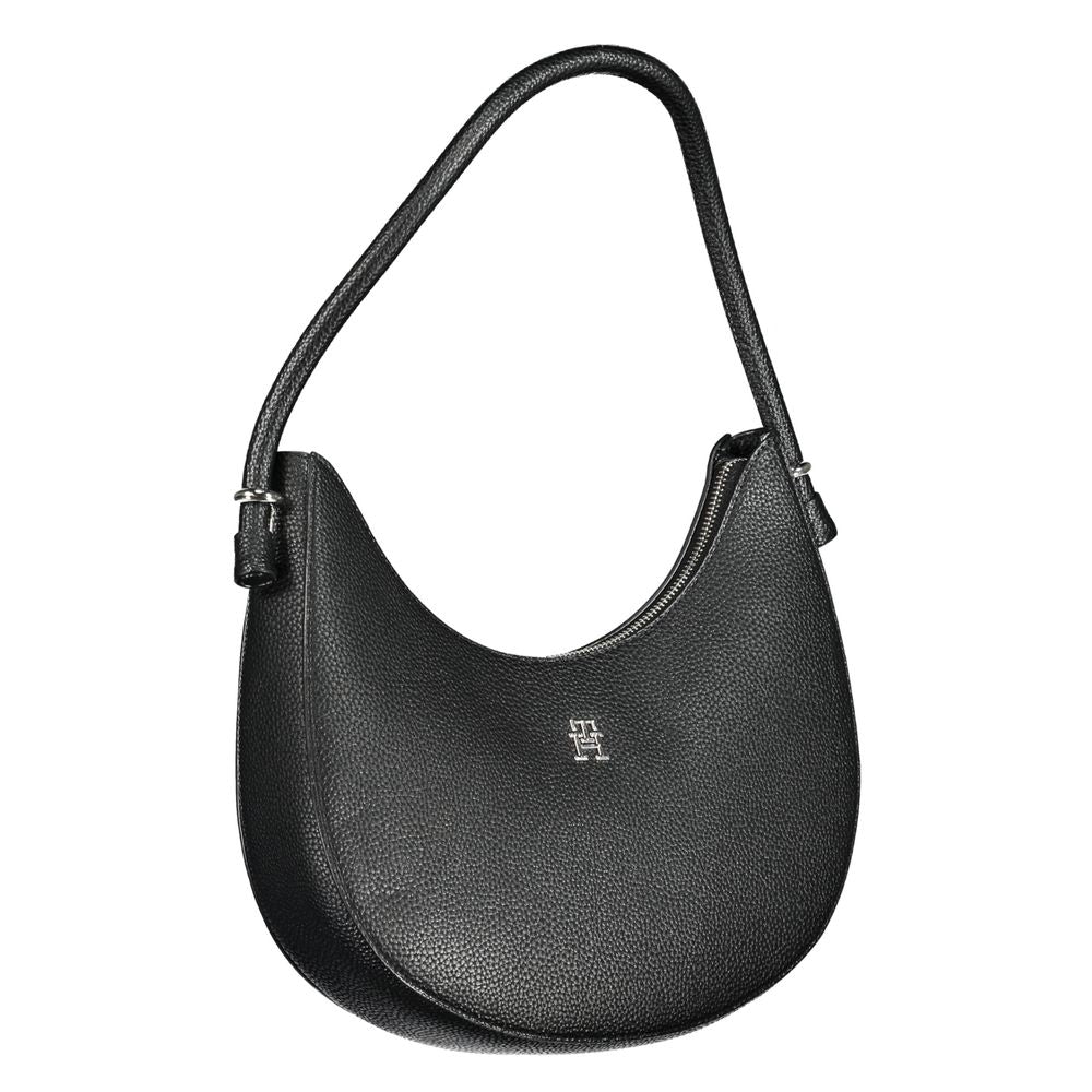 Tommy Hilfiger Black Polyethylene Handbag with shoulder handle and zip closure featuring logo design.
