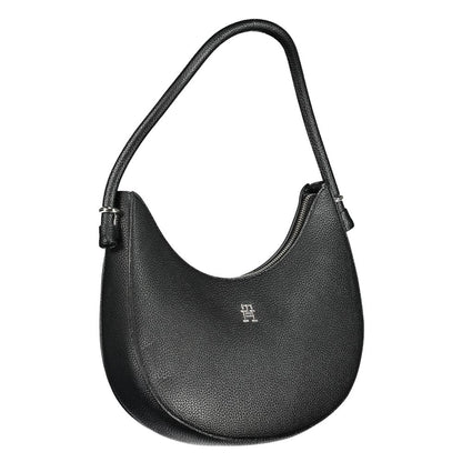 Tommy Hilfiger Black Polyethylene Handbag with shoulder handle and zip closure featuring logo design.