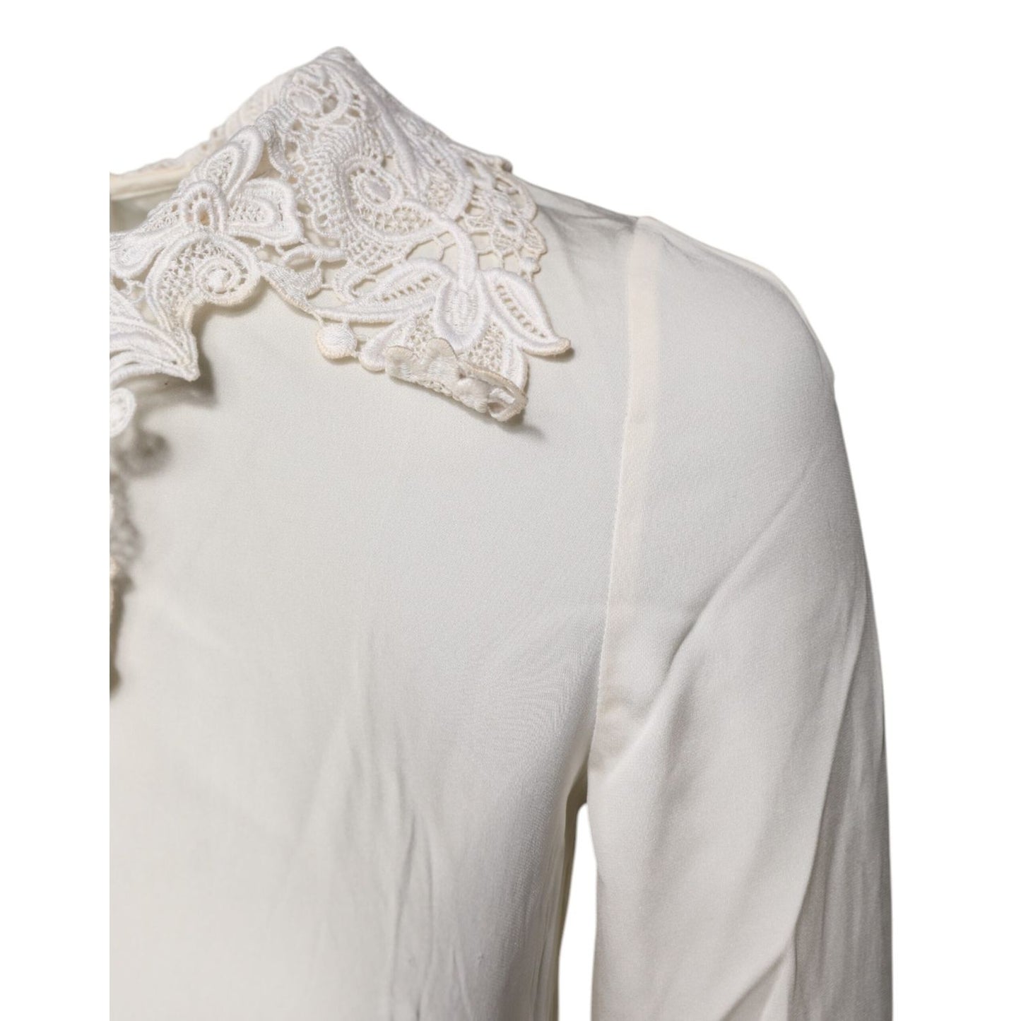 Dolce & Gabbana Cream Floral Lace Long Sleeves Blouse Top