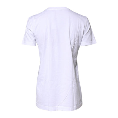Dolce & Gabbana White Cotton Printed Round Neck Top T-shirt