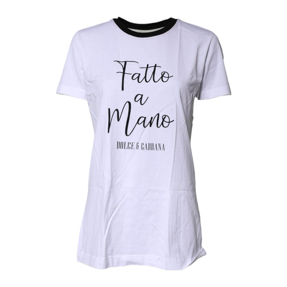 Dolce & Gabbana White Printed Round Neck Top Cotton T-shirt TSH87267-44