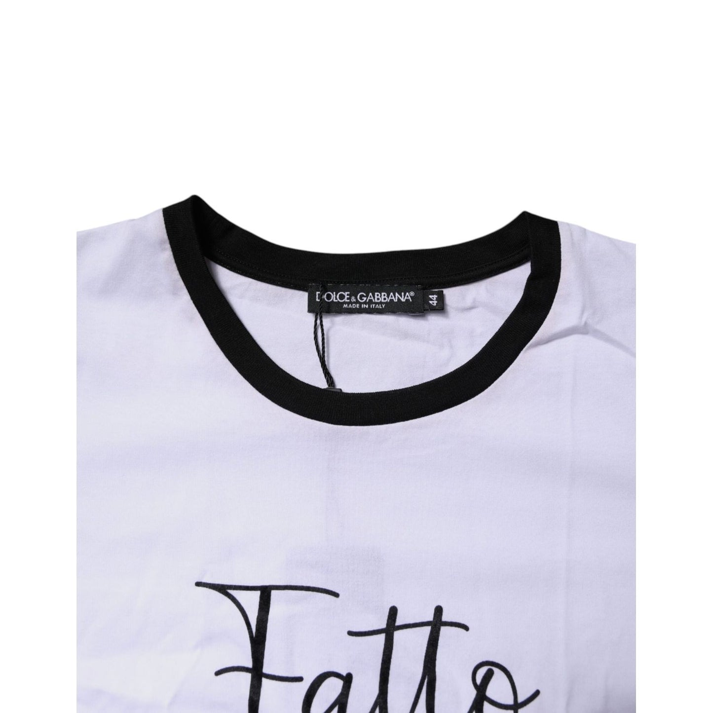 Dolce & Gabbana White Printed Round Neck Top Cotton T-shirt TSH87267-44