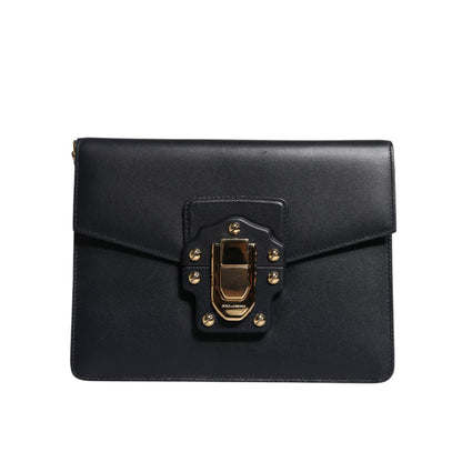 Dolce & Gabbana Black Leather Logo Gold Crossbody Purse Bag