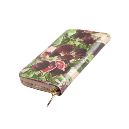 Dolce & Gabbana Multicolor Fig Fruit Dauphine Leather Zip Around Continental Wallet