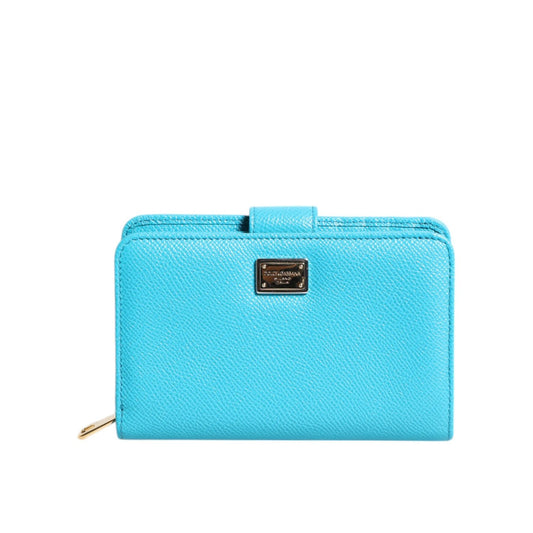 Dolce & Gabbana Light Blue Leather Bifold Continental Clutch Wallet