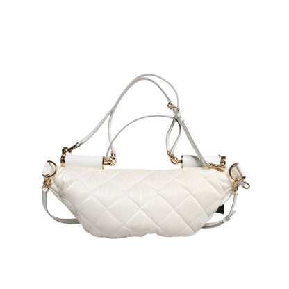 Dolce & Gabbana White Quilted Logo Plaque Belt Waist Fanny Pack Bag