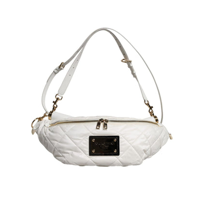 Dolce & Gabbana White Quilted Logo Plaque Belt Waist Fanny Pack Bag
