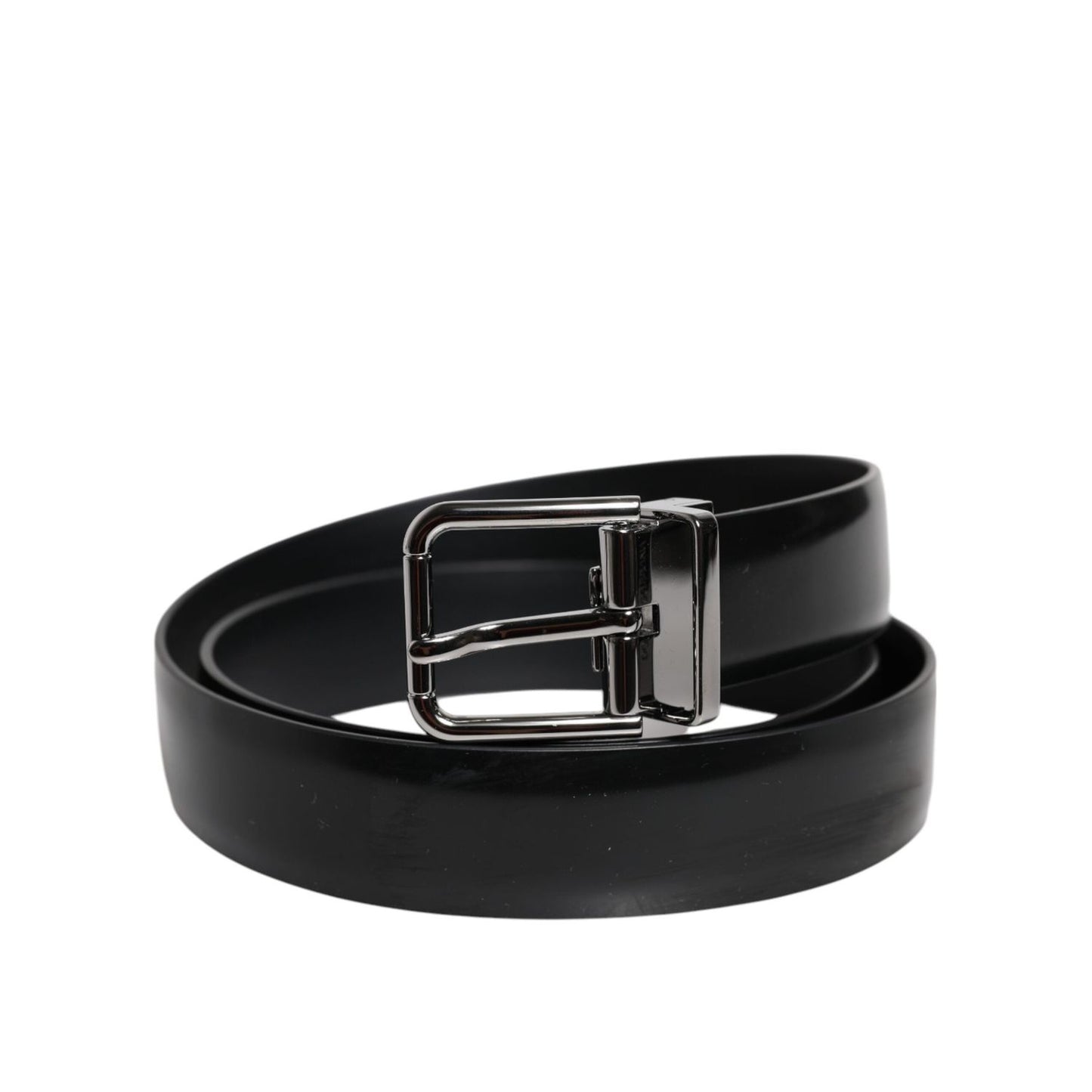 Dolce & Gabbana Black Shiny Leather Silver Metal Buckle Belt BEL9282-85